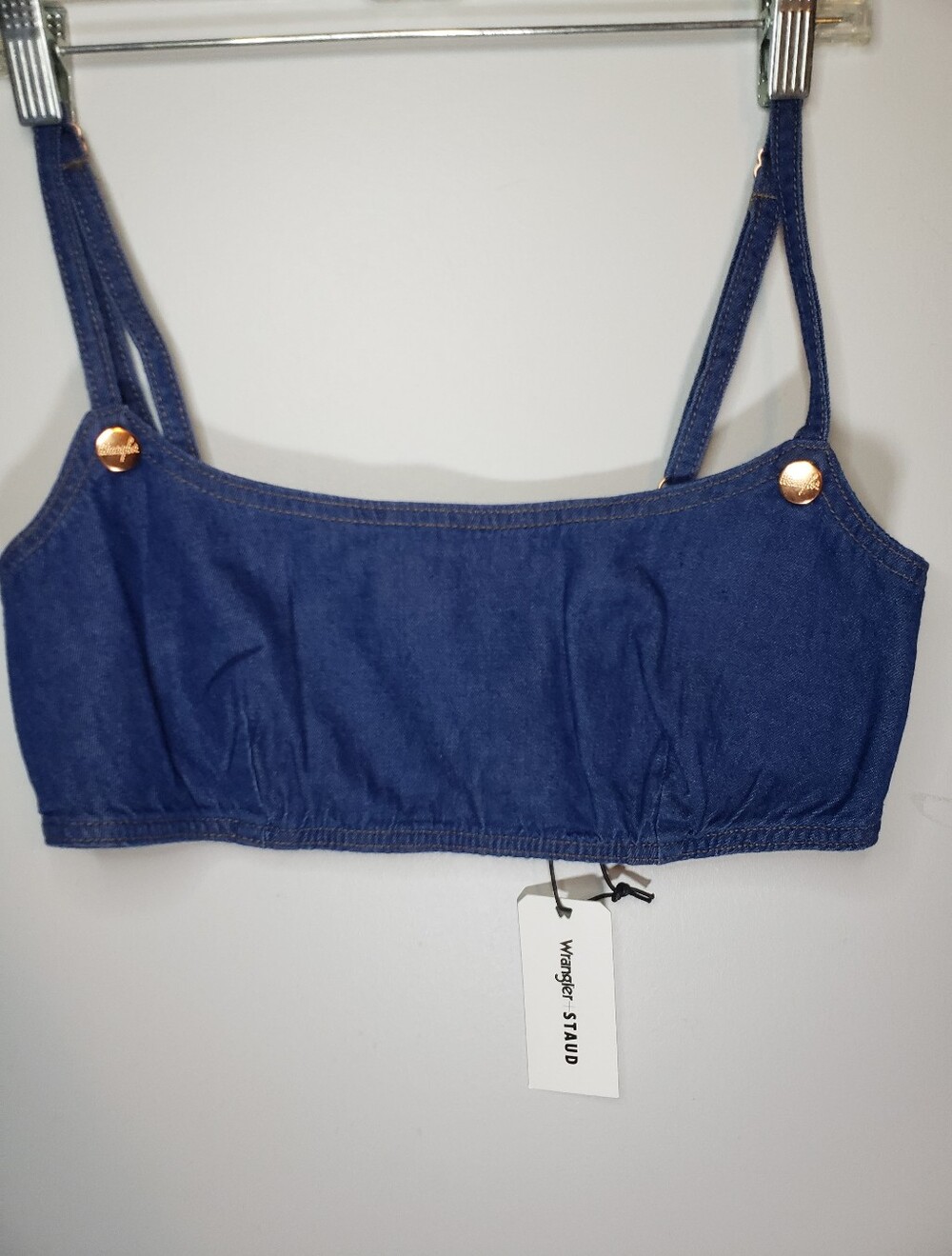 Wrangler x Staud Denim Bikini Top Size M Medium Blue Cotton Bralette Cropped NWT